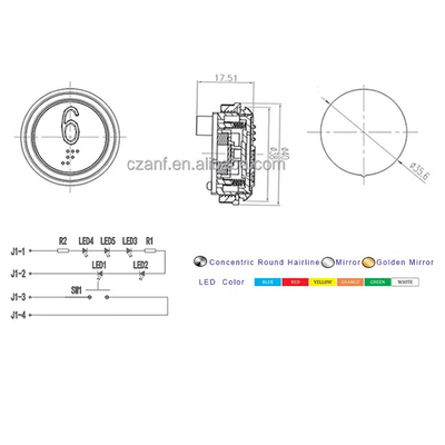 35.6MM Stainless Steel Round Lift Stop Elevator Hall Call Button Red Blue Orange Light